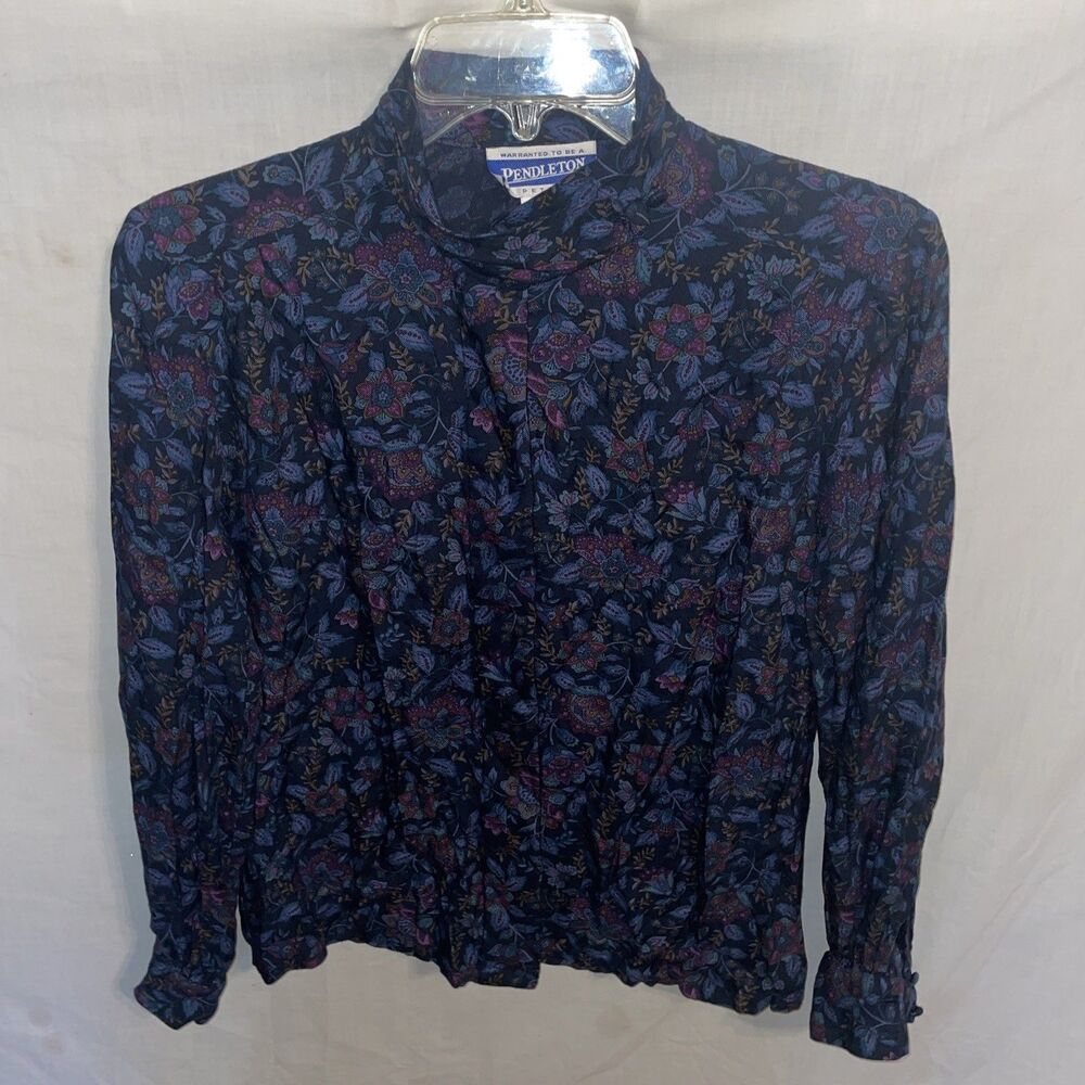 Pendleton Women’s Dressy Blouse Size 8 Petite Black Floral Going Out Party